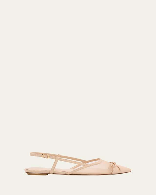 Kitty Mesh Leather Cap-Toe Slingback Flats